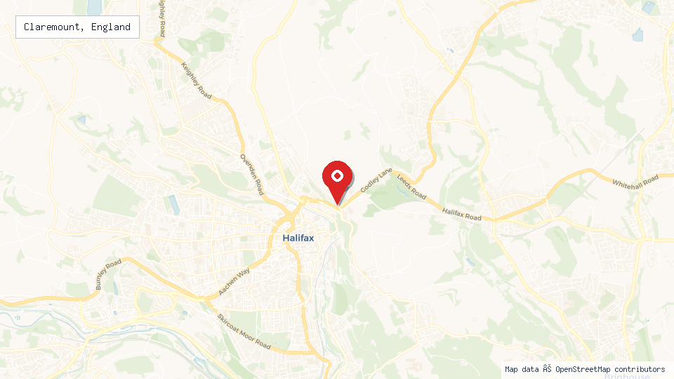 Street map of Claremount, England with location pin