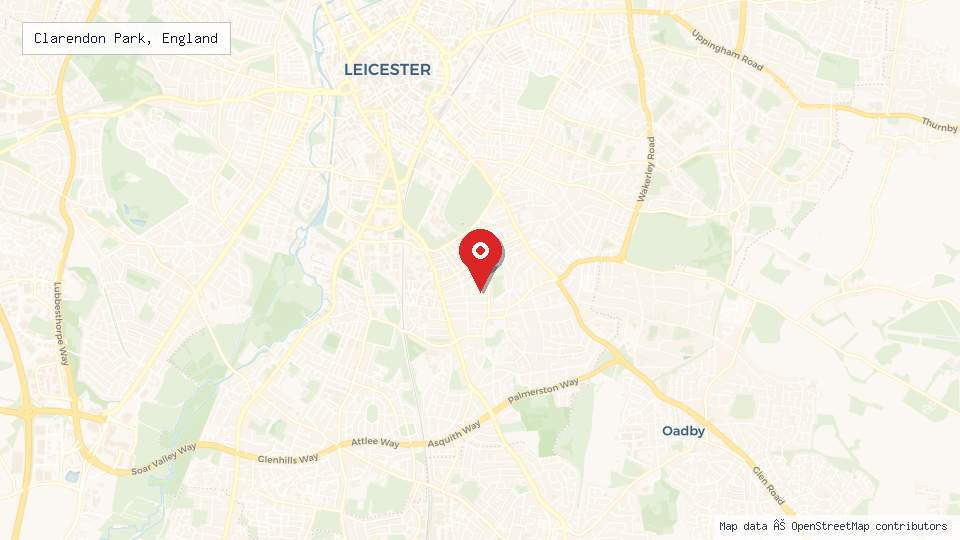 Street map of Clarendon Park, England with location pin
