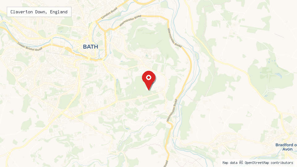 Street map of Claverton Down, England with location pin