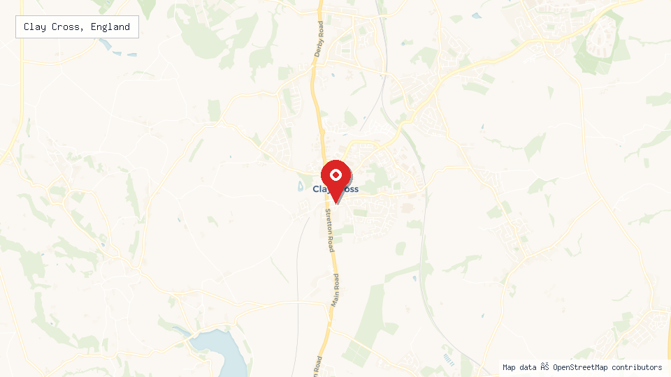 Street map of Clay Cross, England with location pin