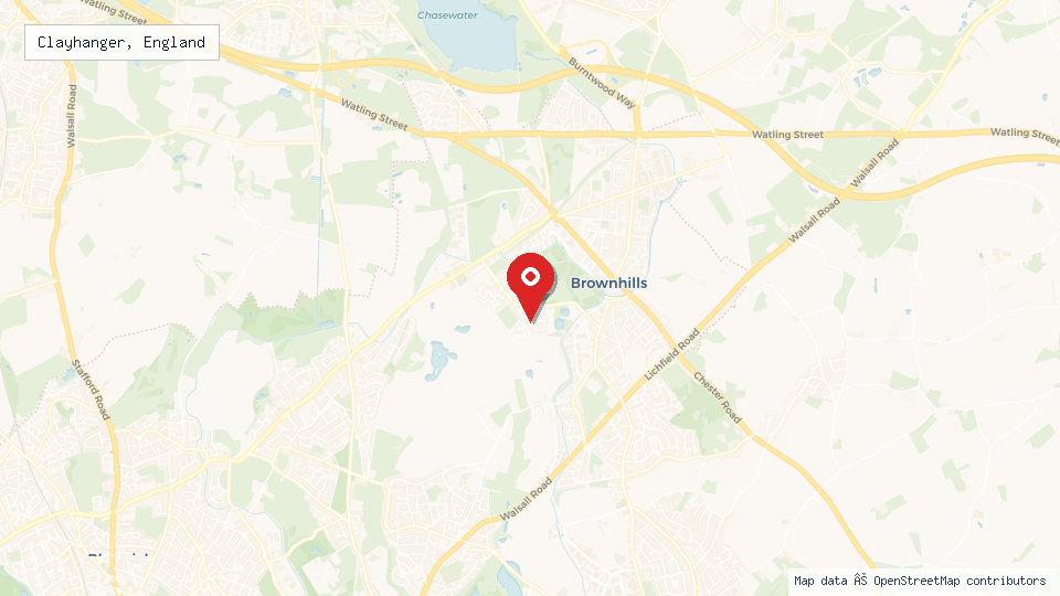Street map of Clayhanger, England with location pin