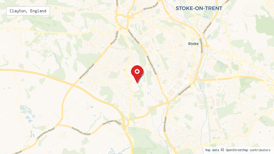 Street map of Clayton, England with location pin