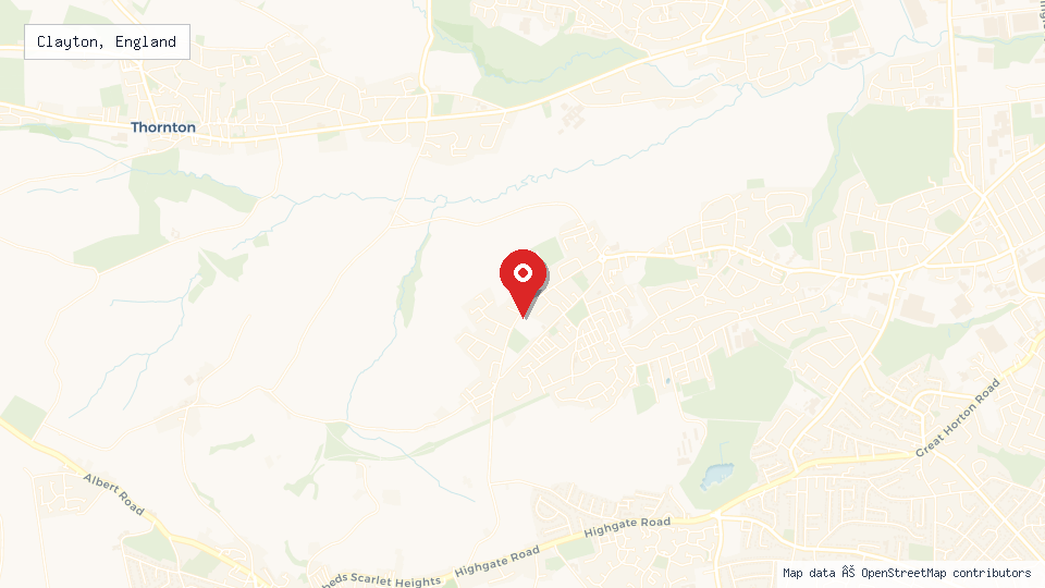 Street map of Clayton, England with location pin
