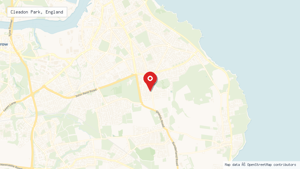 Street map of Cleadon Park, England with location pin
