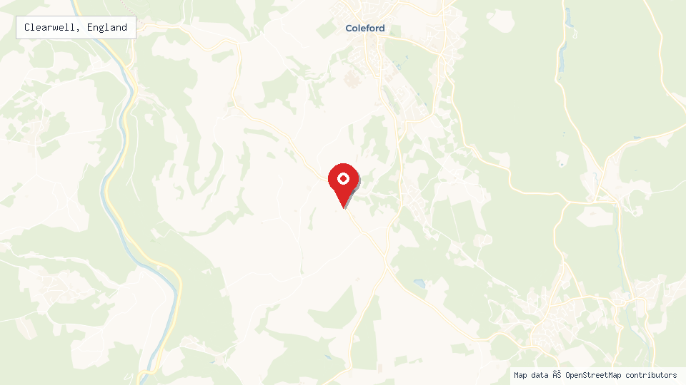 Street map of Clearwell, England with location pin