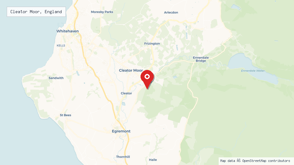 Street map of Cleator Moor, England with location pin