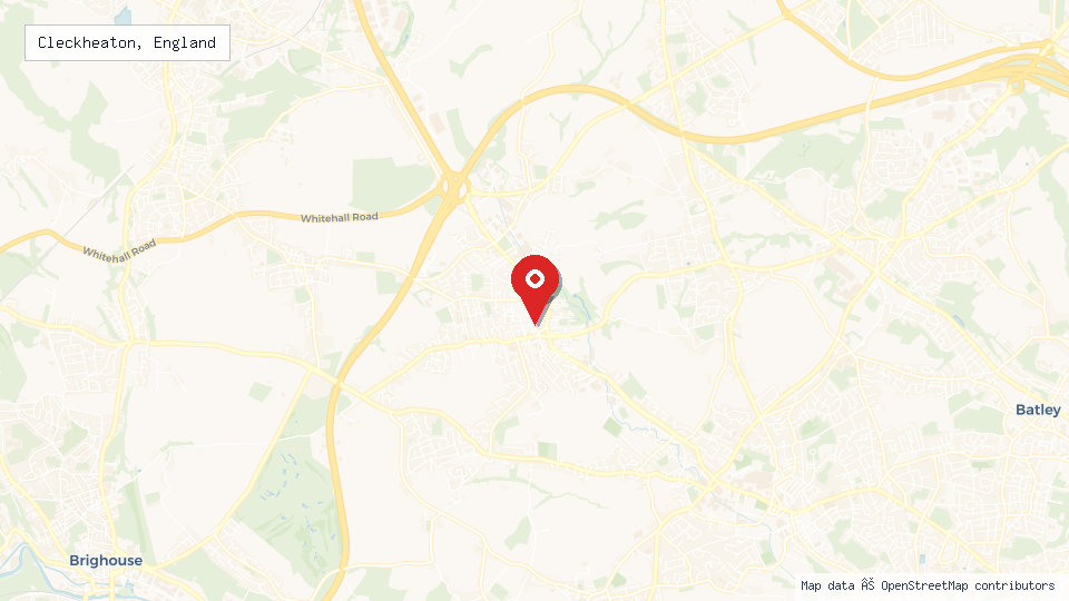 Street map of Cleckheaton, England with location pin