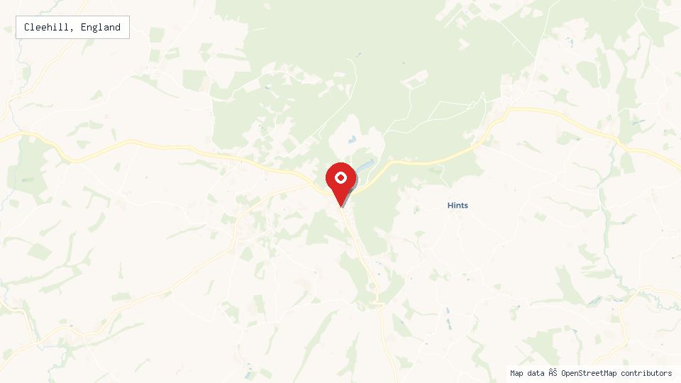Street map of Cleehill, England with location pin
