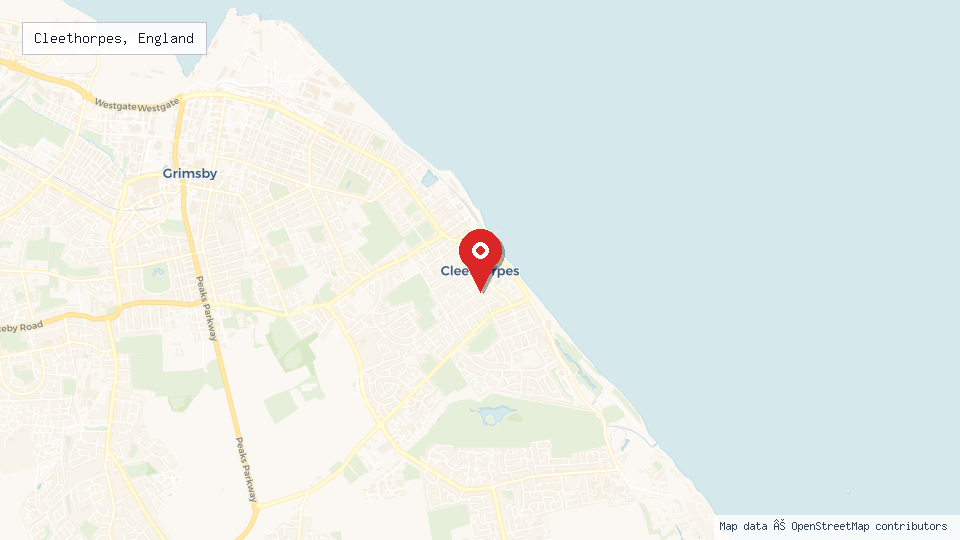 Street map of Cleethorpes, England with location pin