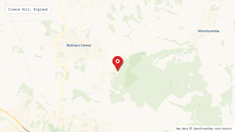 Street map of Cleeve Hill, England with location pin
