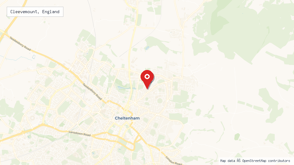 Street map of Cleevemount, England with location pin