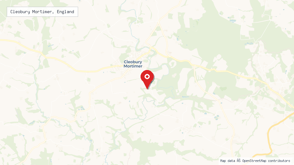 Street map of Cleobury Mortimer, England with location pin
