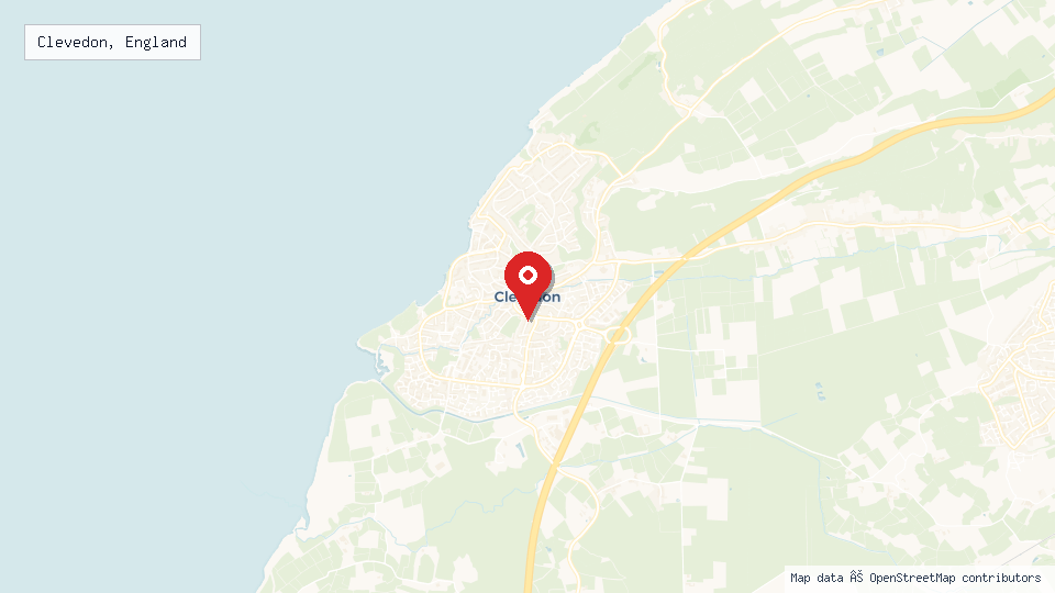 Street map of Clevedon, England with location pin