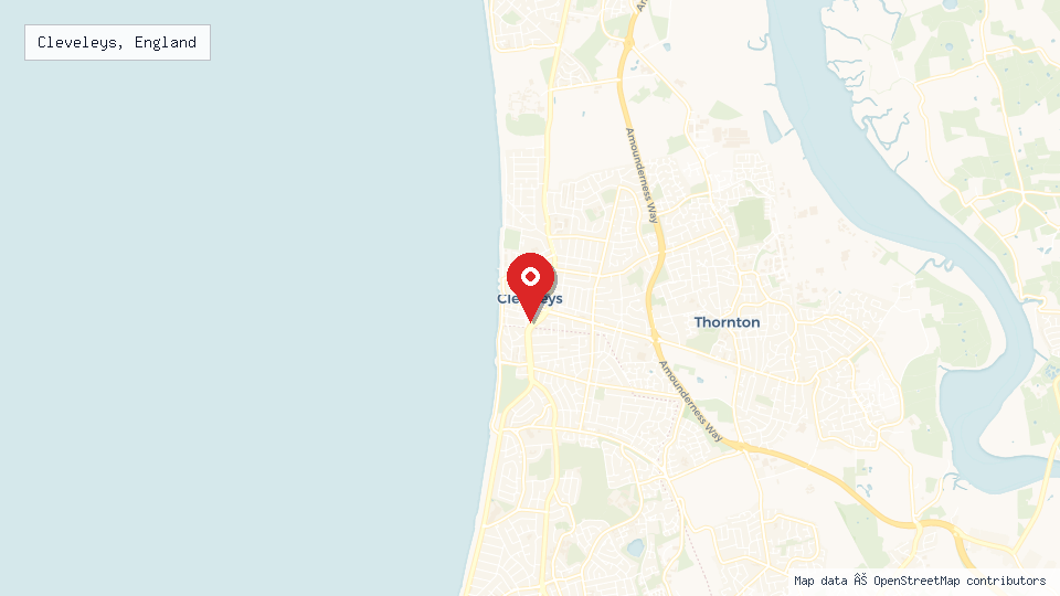 Street map of Cleveleys, England with location pin