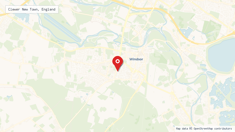 Street map of Clewer New Town, England with location pin