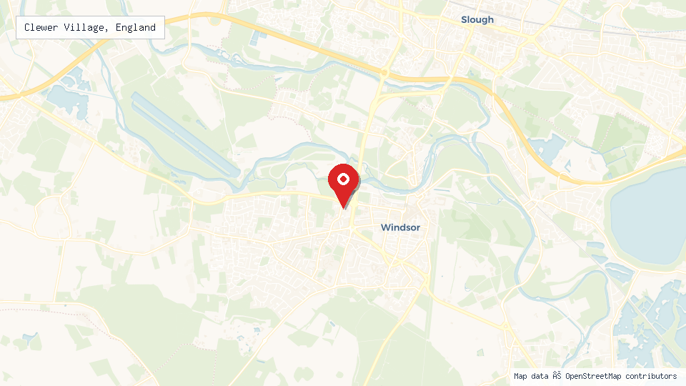 Street map of Clewer Village, England with location pin