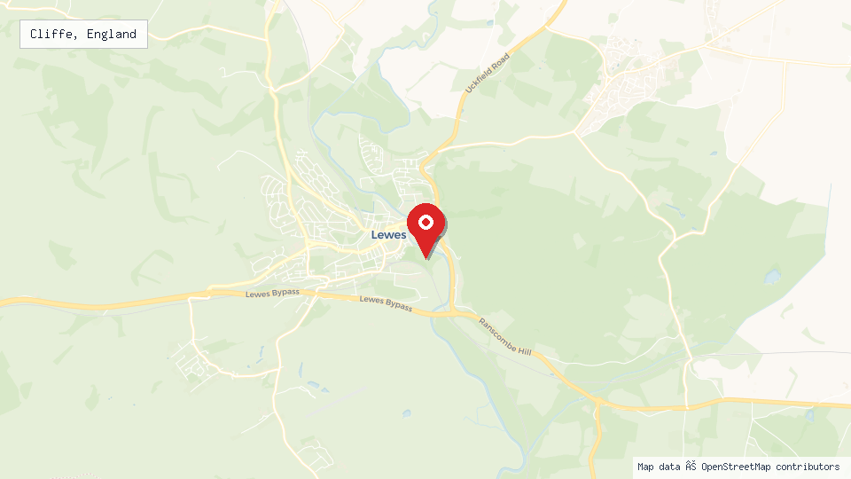 Street map of Cliffe, England with location pin
