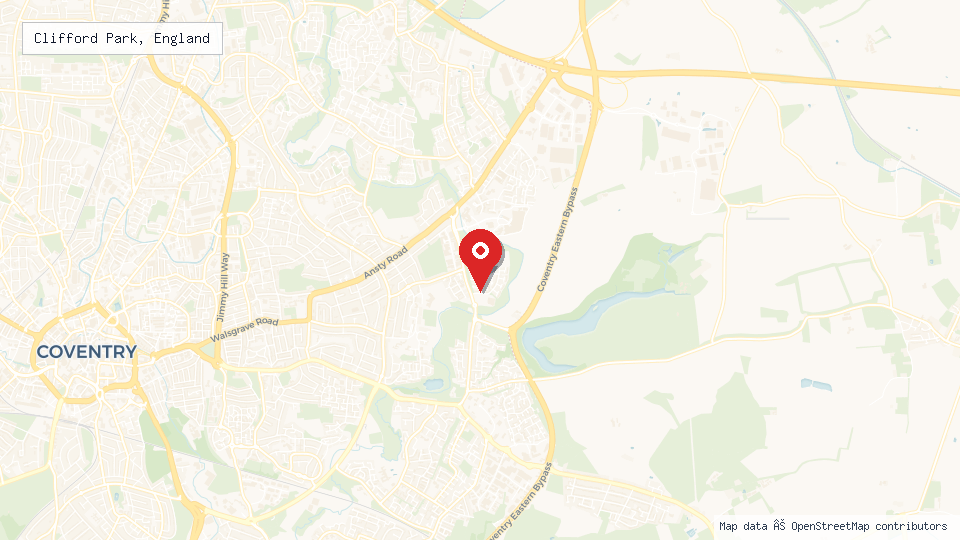 Street map of Clifford Park, England with location pin