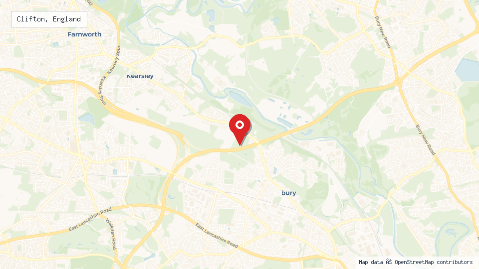 Street map of Clifton, England with location pin