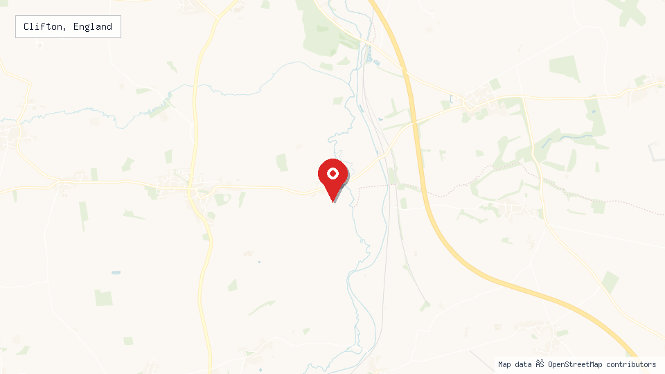 Street map of Clifton, England with location pin