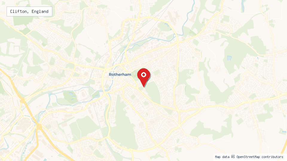Street map of Clifton, England with location pin