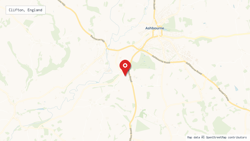 Street map of Clifton, England with location pin