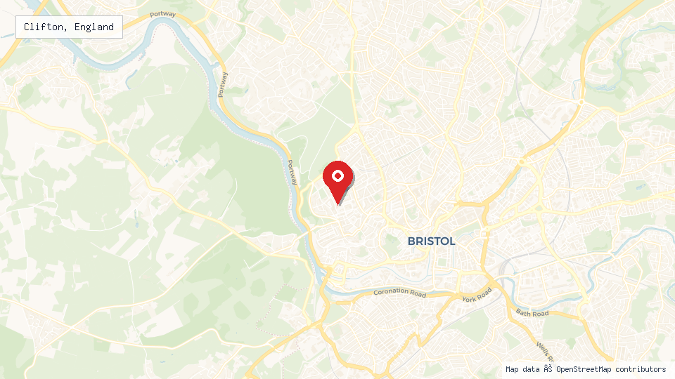 Street map of Clifton, England with location pin
