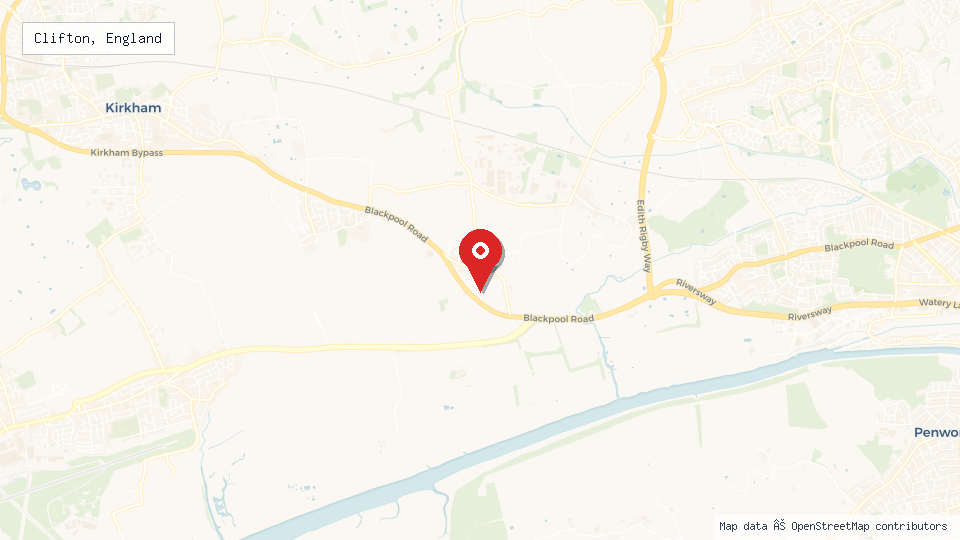 Street map of Clifton, England with location pin