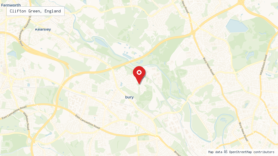 Street map of Clifton Green, England with location pin