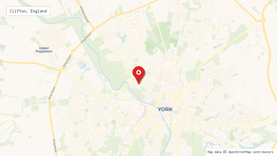Street map of Clifton, England with location pin