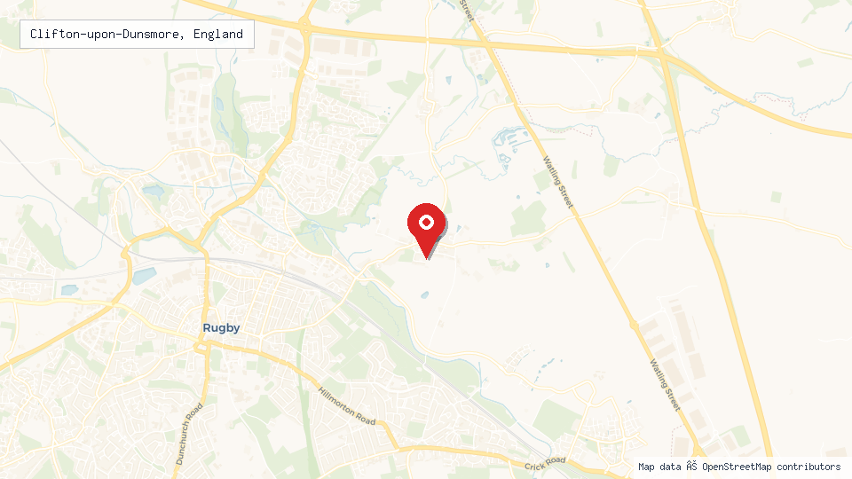 Street map of Clifton-upon-Dunsmore, England with location pin