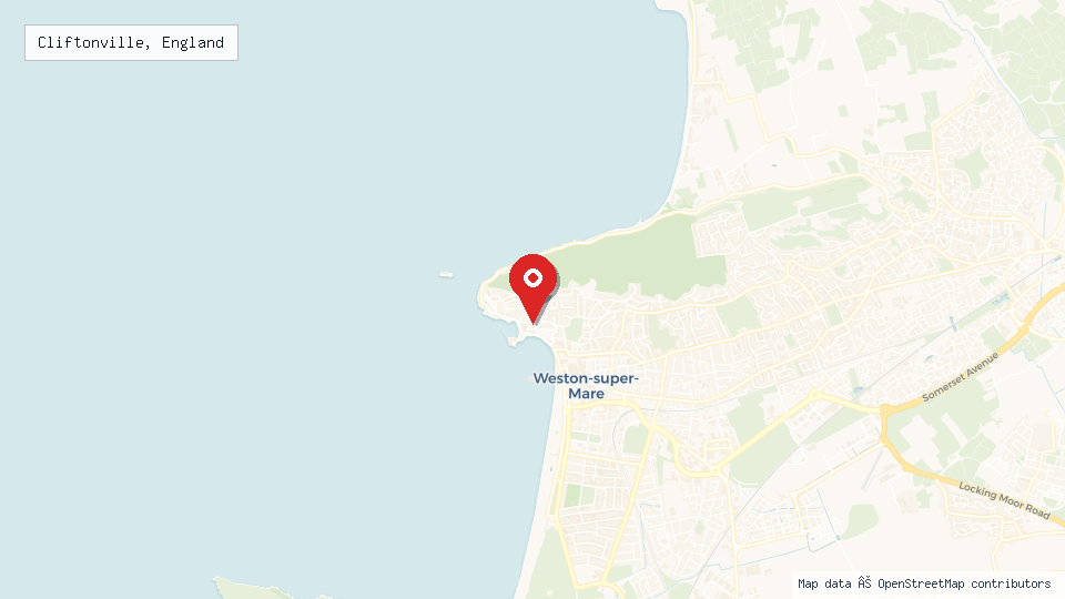 Street map of Cliftonville, England with location pin