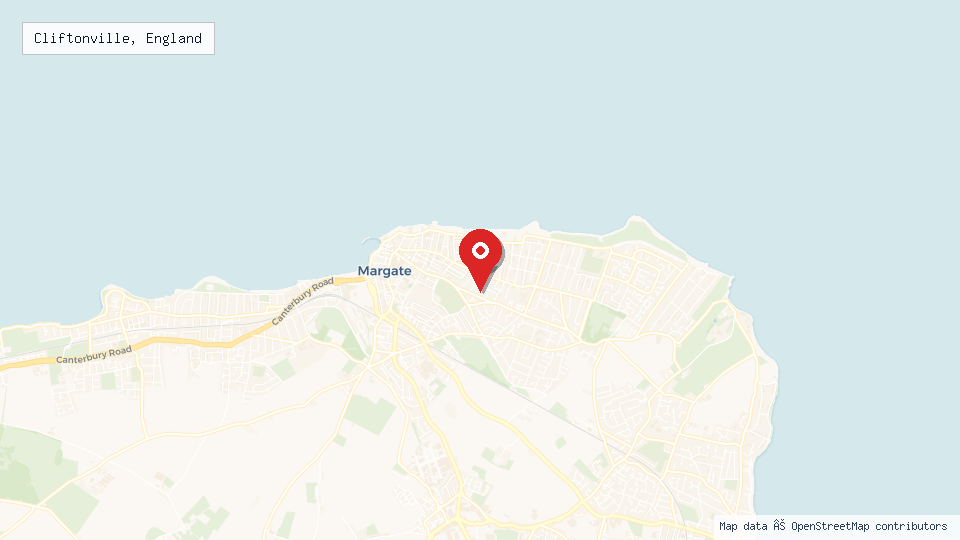Street map of Cliftonville, England with location pin
