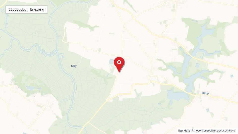 Street map of Clippesby, England with location pin