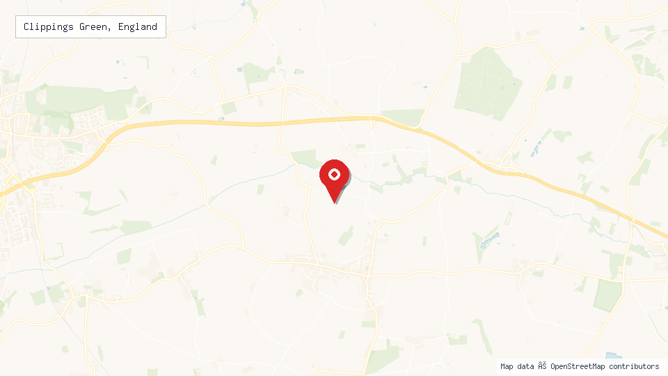 Street map of Clippings Green, England with location pin