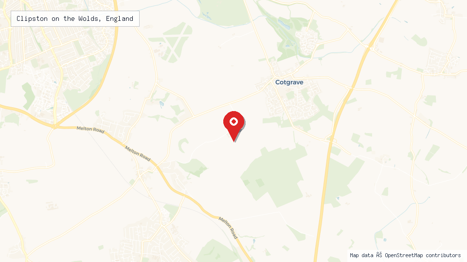 Street map of Clipston on the Wolds, England with location pin