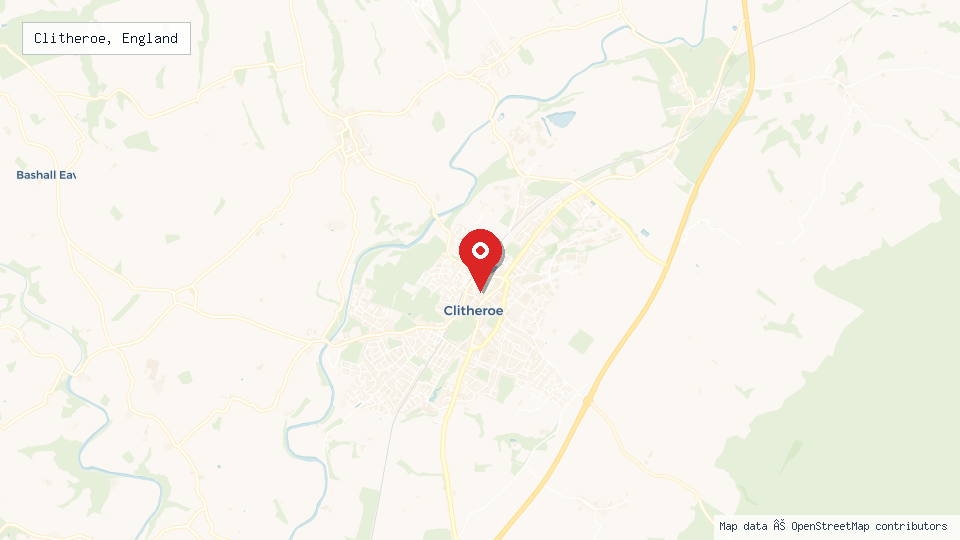 Street map of Clitheroe, England with location pin