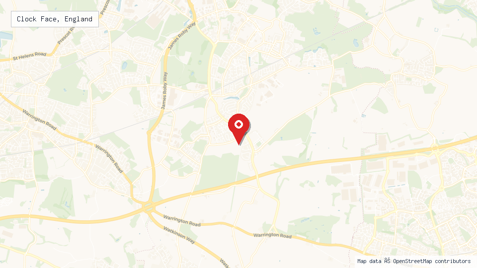 Street map of Clock Face, England with location pin