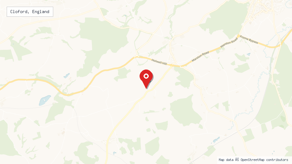 Street map of Cloford, England with location pin