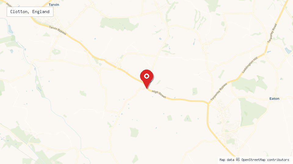 Street map of Clotton, England with location pin