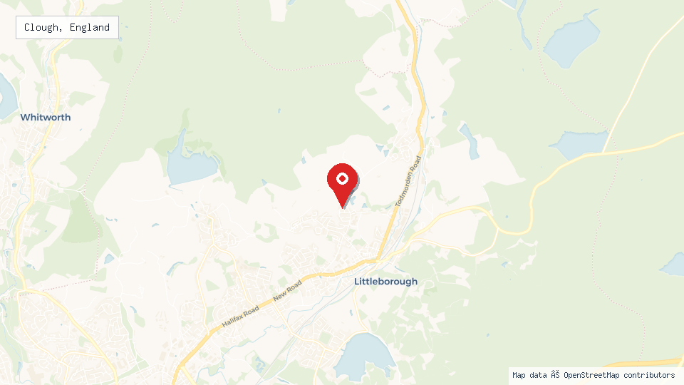 Street map of Clough, England with location pin