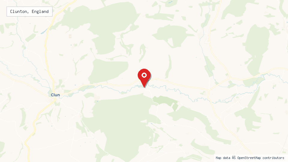 Street map of Clunton, England with location pin