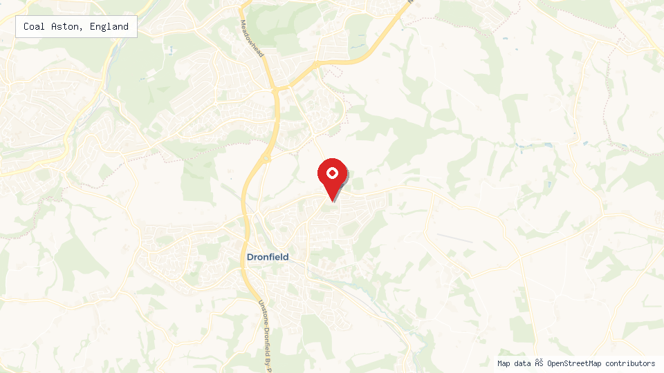 Street map of Coal Aston, England with location pin