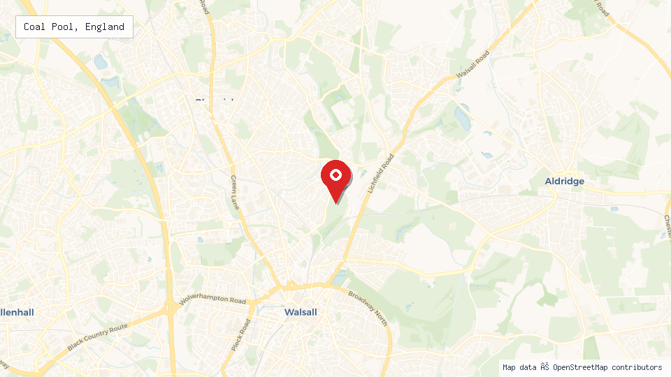 Street map of Coal Pool, England with location pin