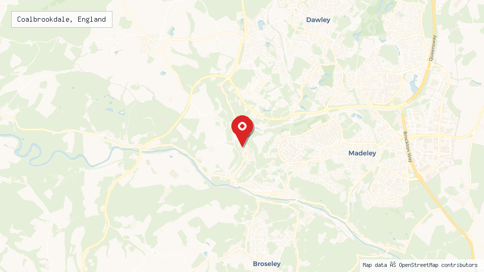 Street map of Coalbrookdale, England with location pin