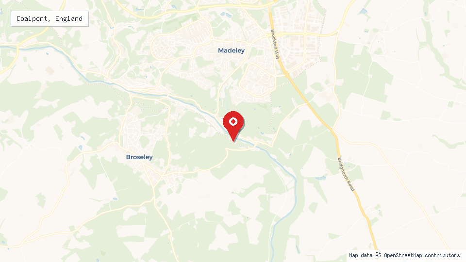 Street map of Coalport, England with location pin
