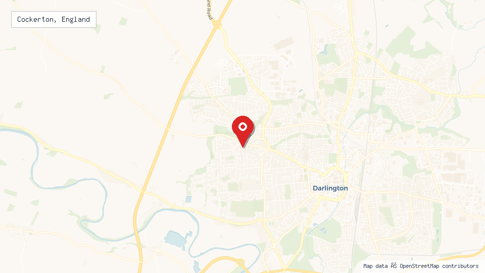 Street map of Cockerton, England with location pin