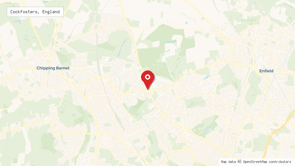 Street map of Cockfosters, England with location pin