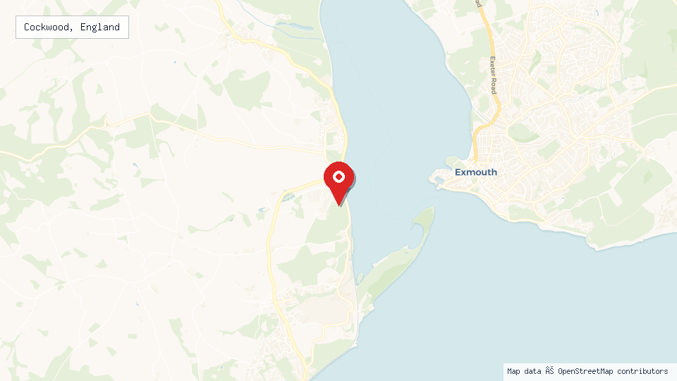 Street map of Cockwood, England with location pin