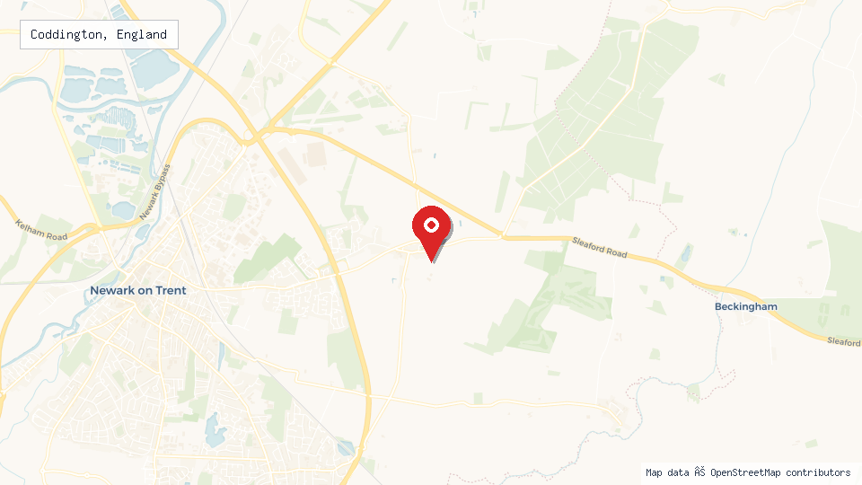 Street map of Coddington, England with location pin